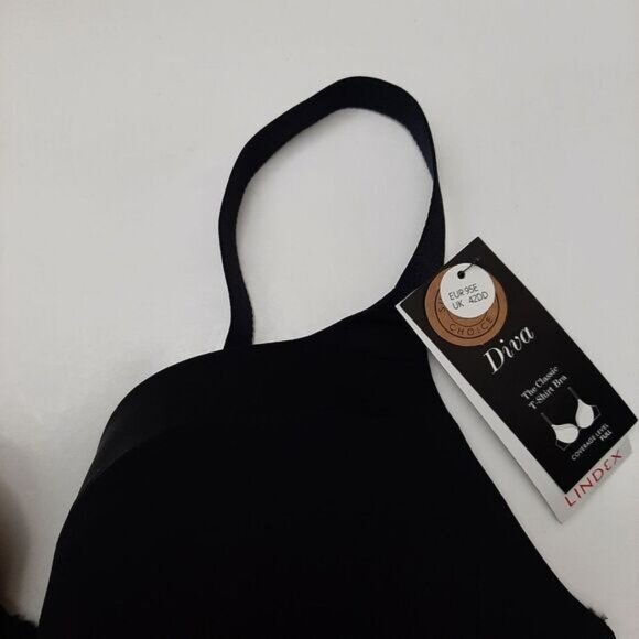LINDEX Diva T-Shirt Bra Matte & Satin Smooth Full Coverage Black 42 DD - Picture 6 of 15